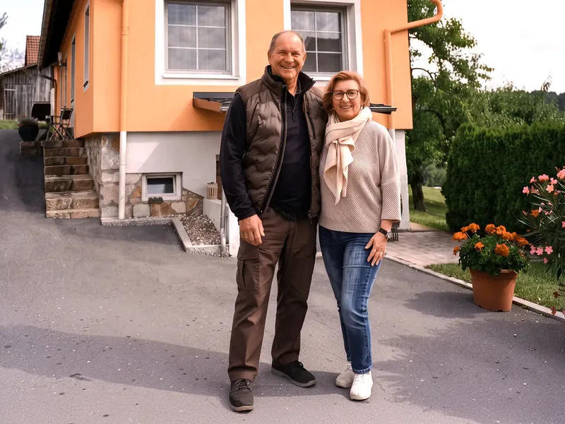 Gudrun und Alfred Lebbing vor dem Ferienhaus